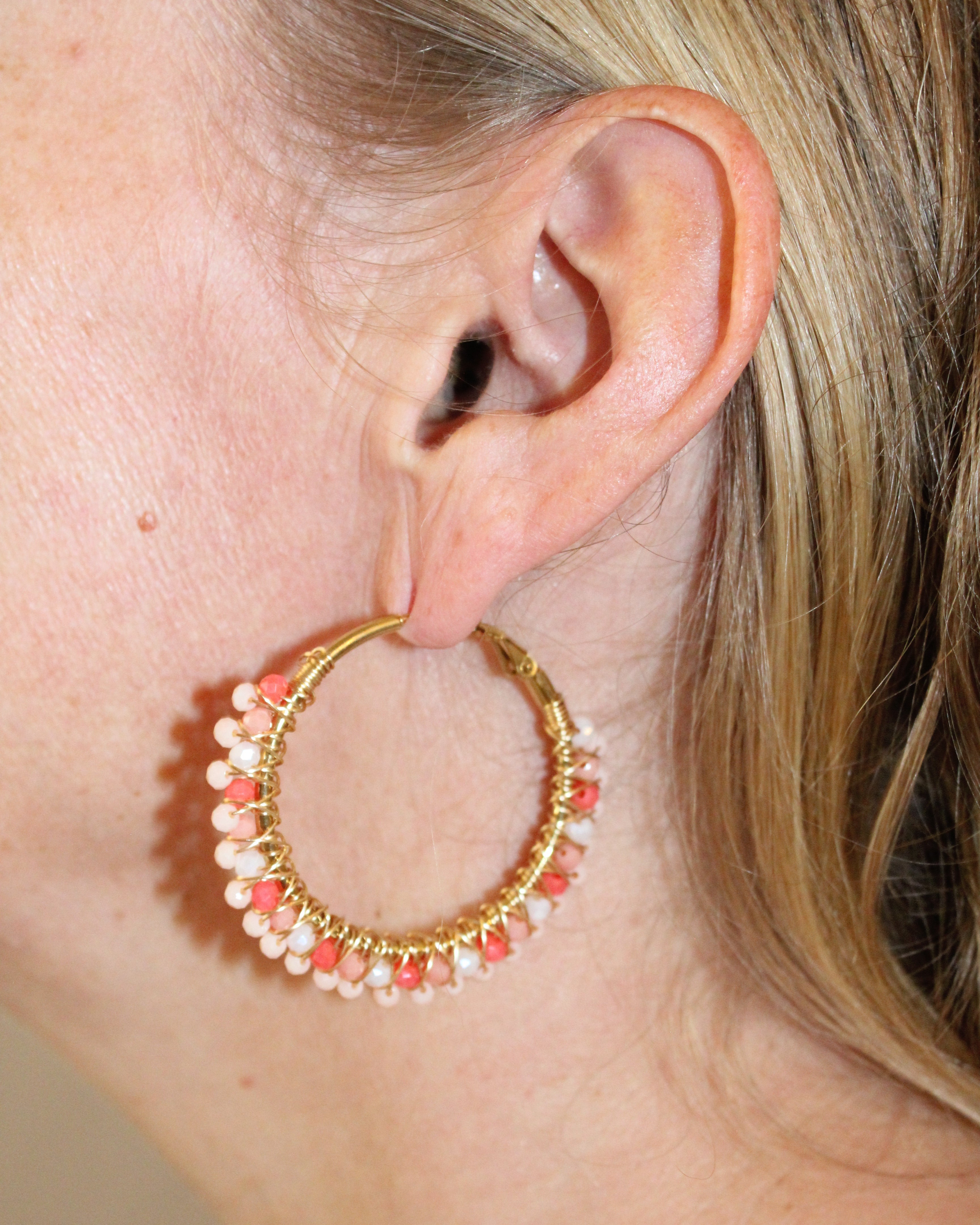 Beaded Hoop Earrings - Peach Glow