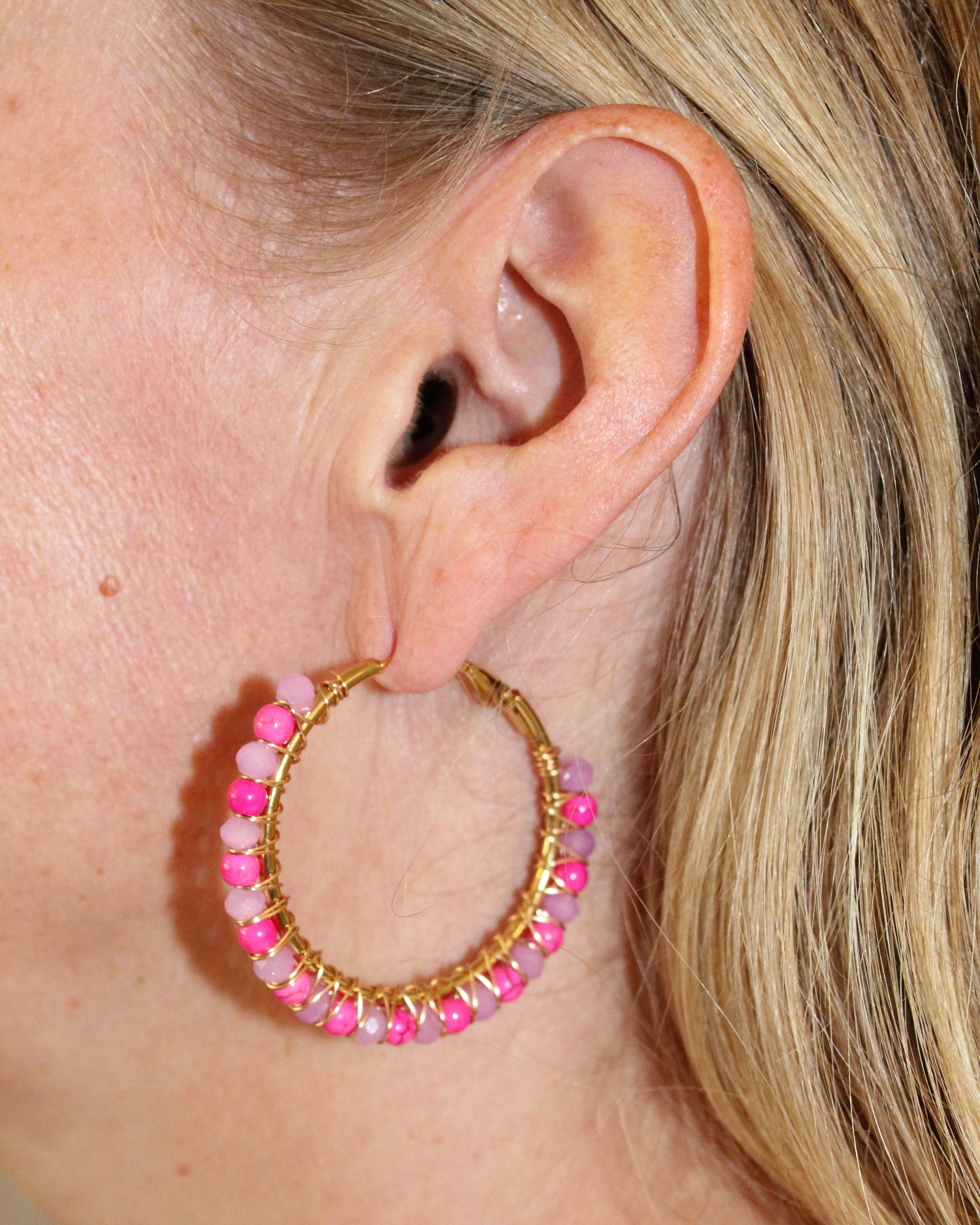 Beaded Hoop Earrings - Berry Pop