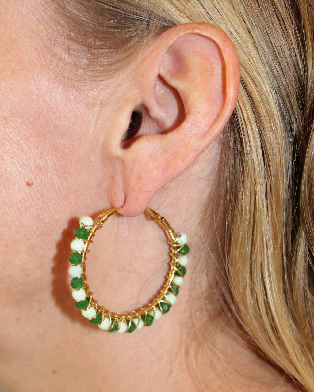 Beaded Hoop Earrings - Lime Love
