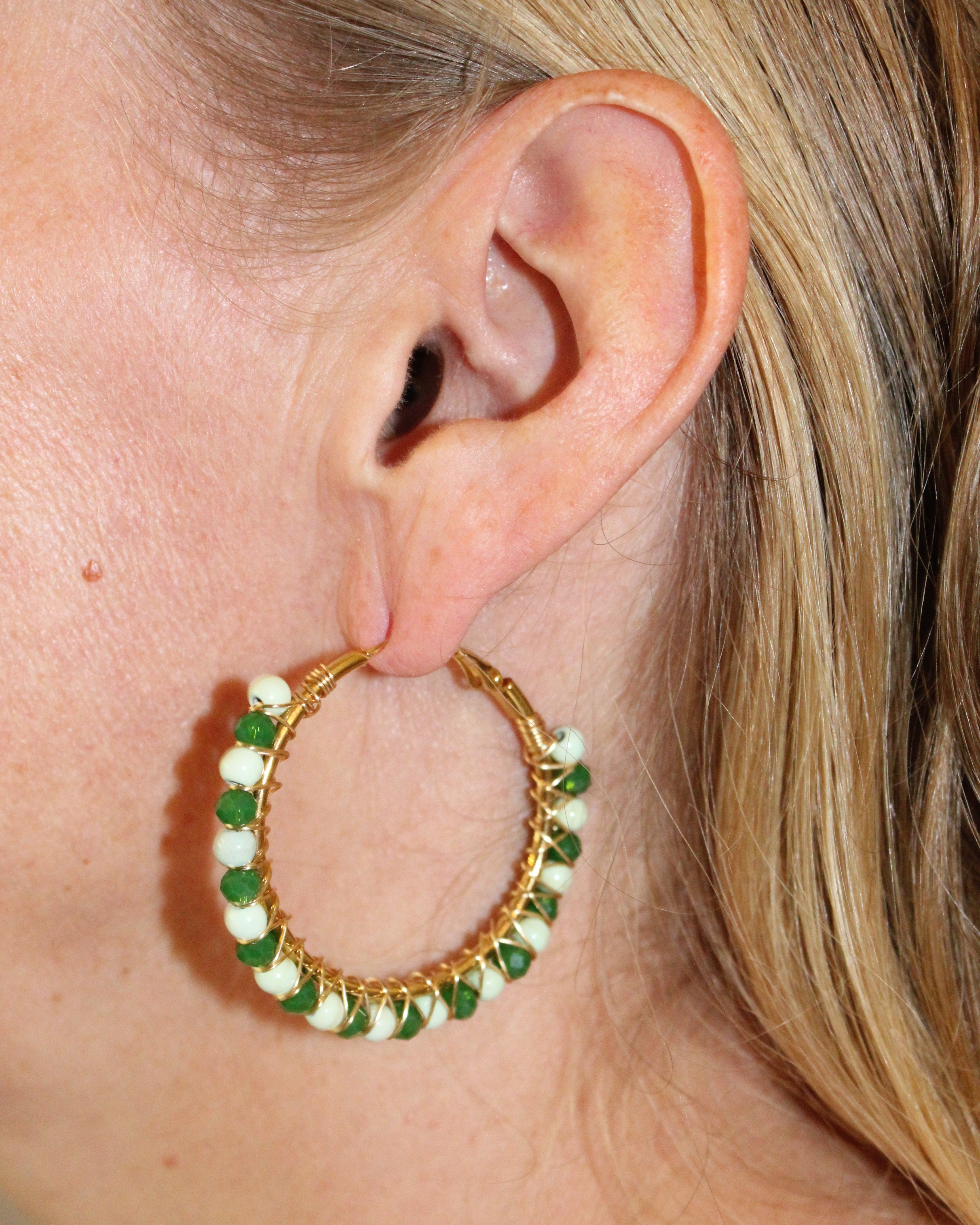 Beaded Hoop Earrings - Lime Love