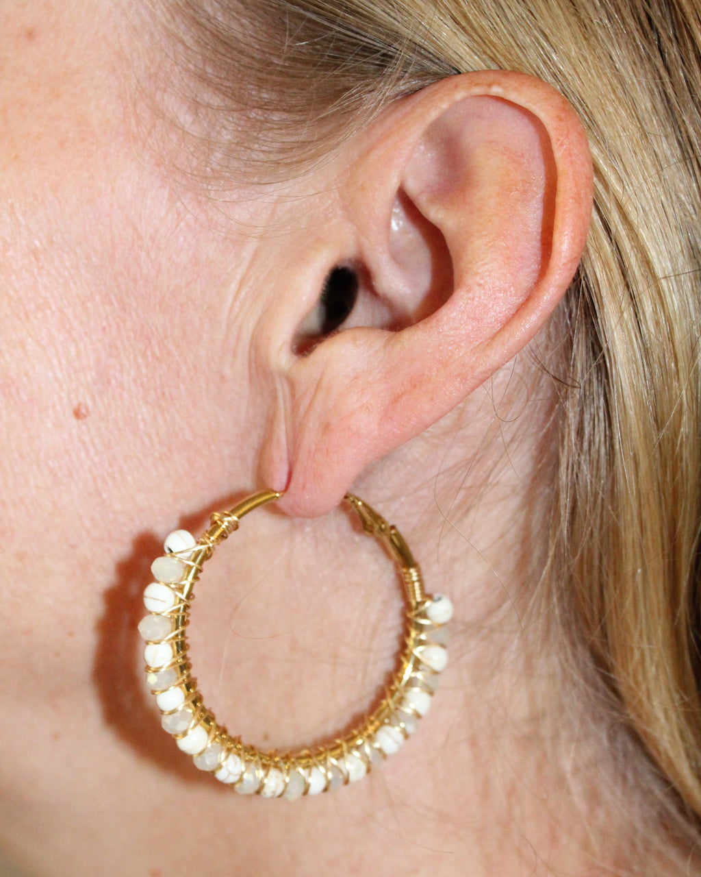 Beaded Hoop Earrings - Opal Mist
