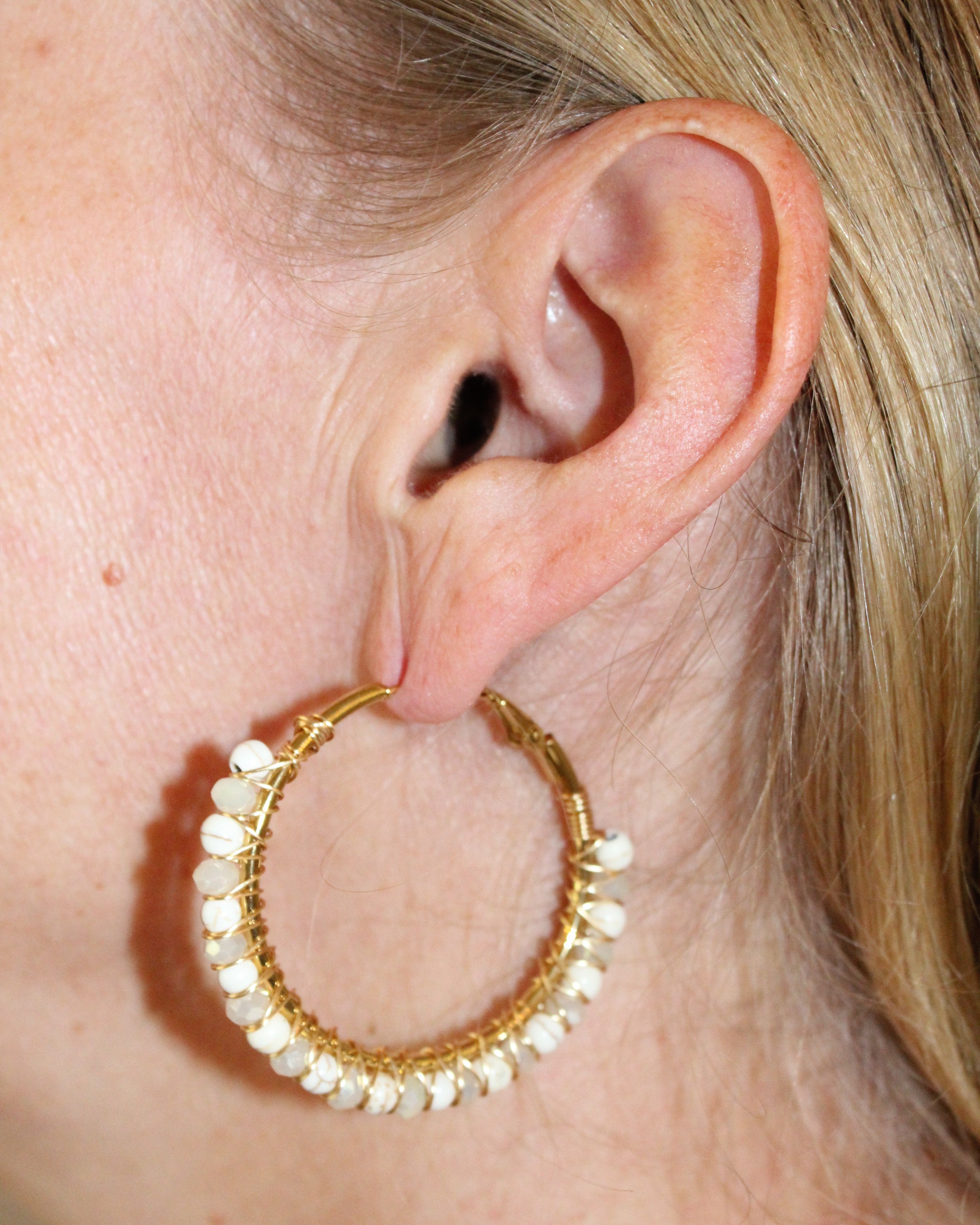 Beaded Hoop Earrings - Opal Mist