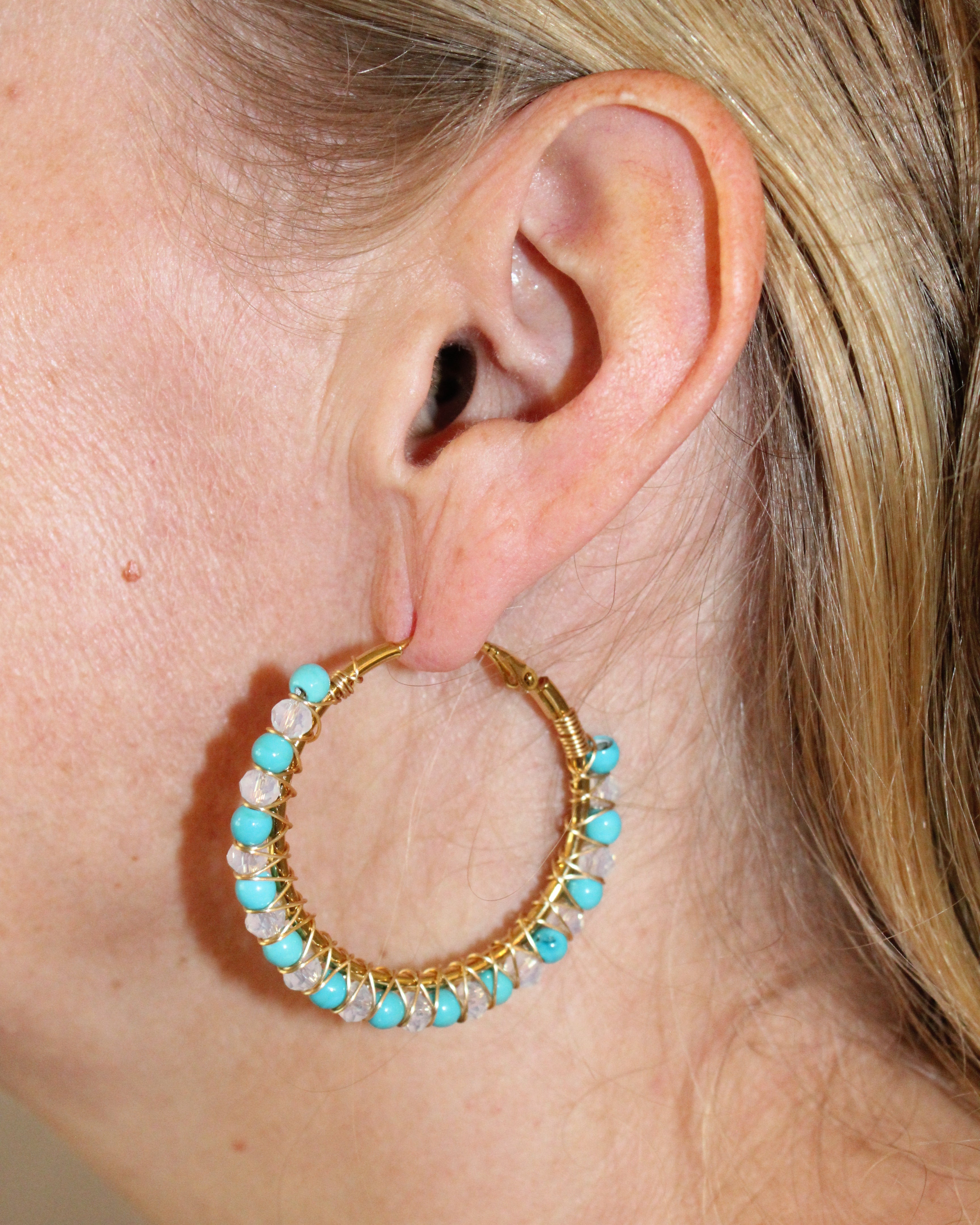 Beaded Hoop Earrings - Mystic Blue
