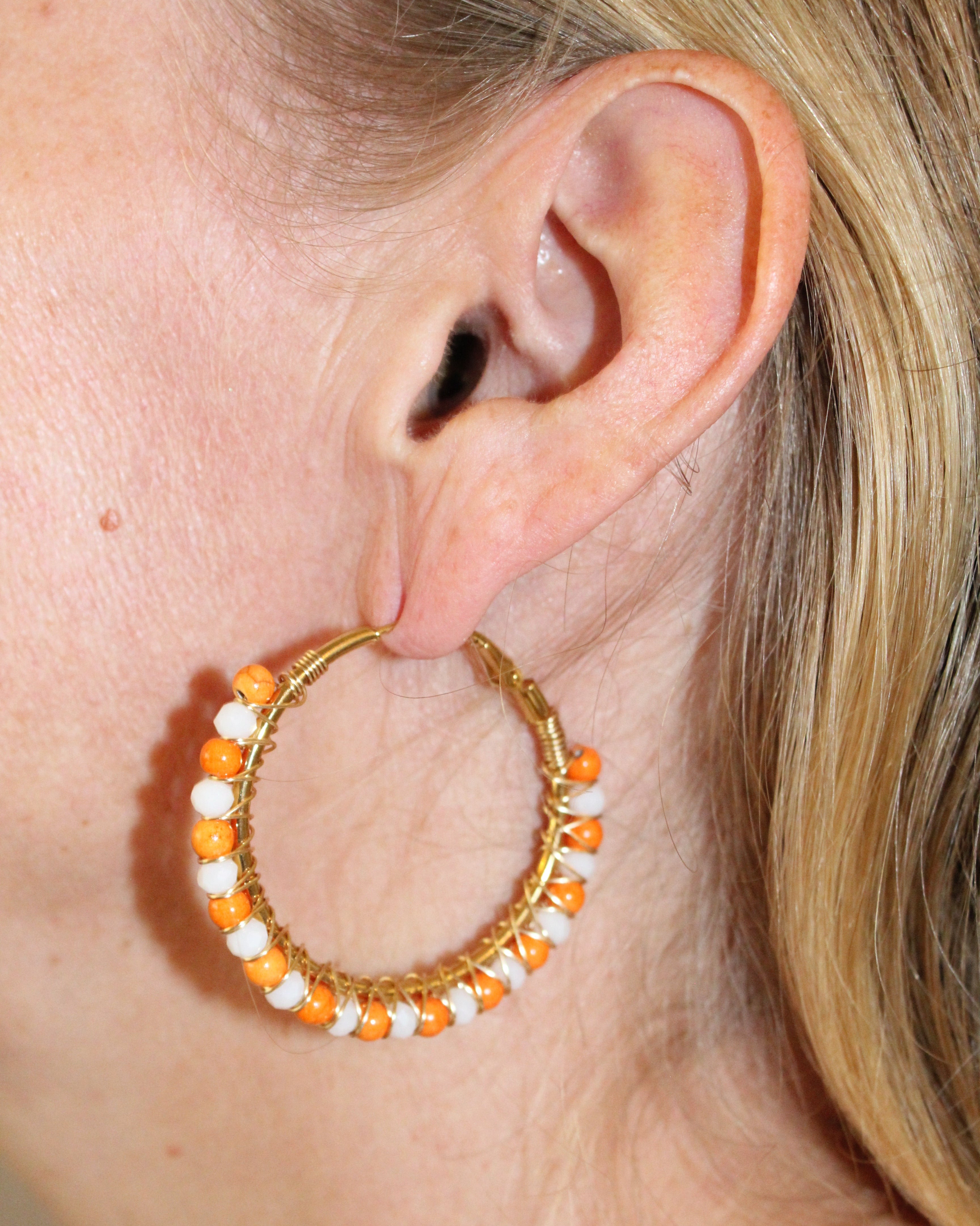 Beaded Hoop Earrings - Coral Kiss