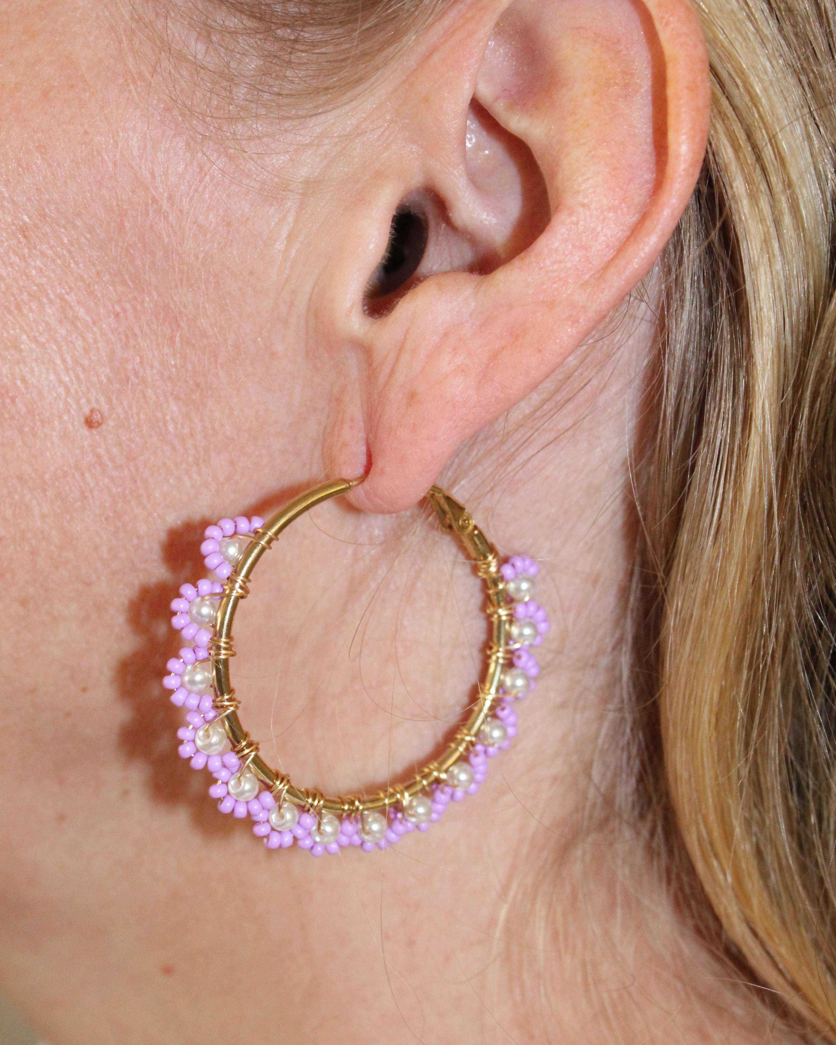 Beaded Hoop Earrings - Lavender Dream
