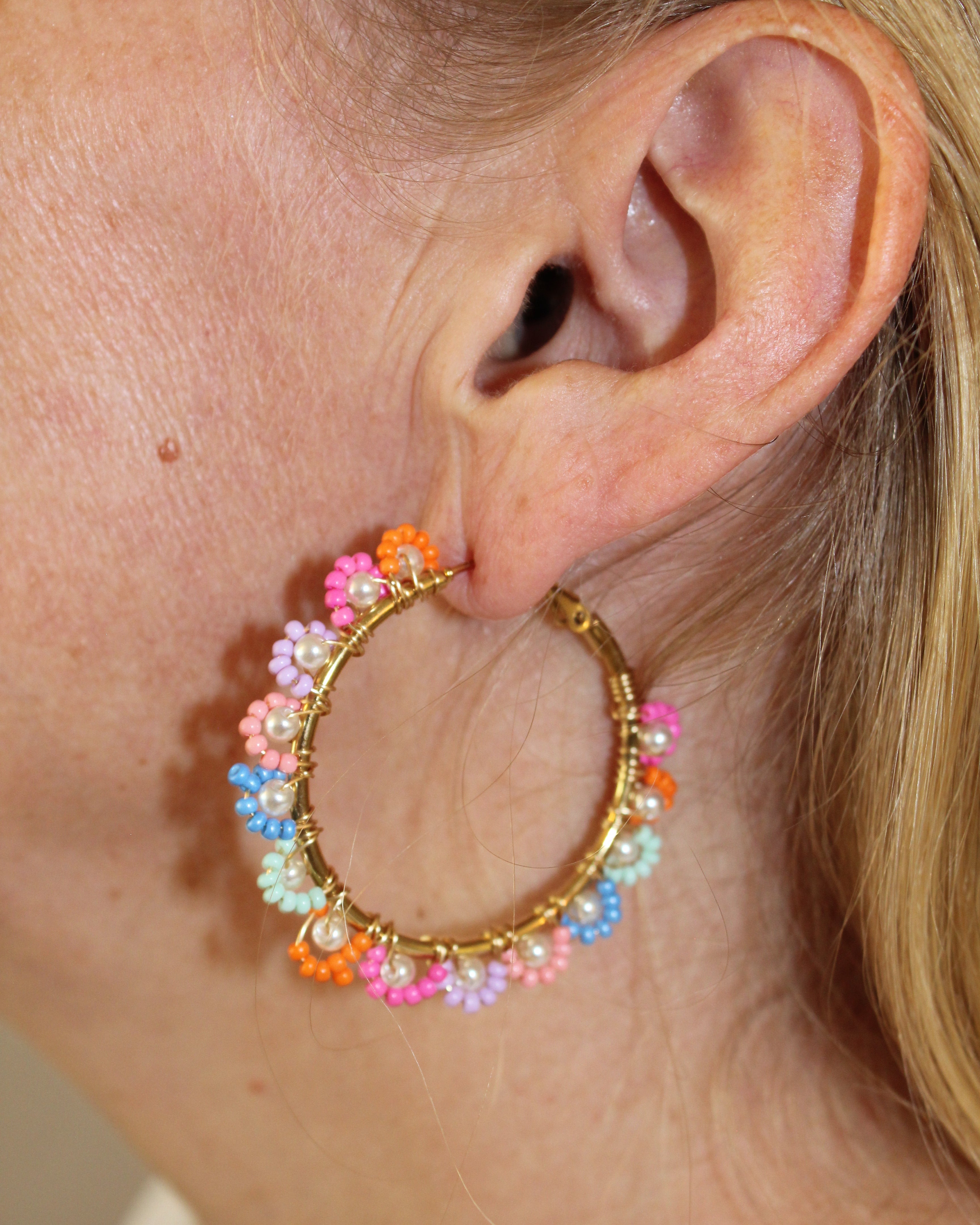 Beaded Hoop Earrings - Colorful Summer