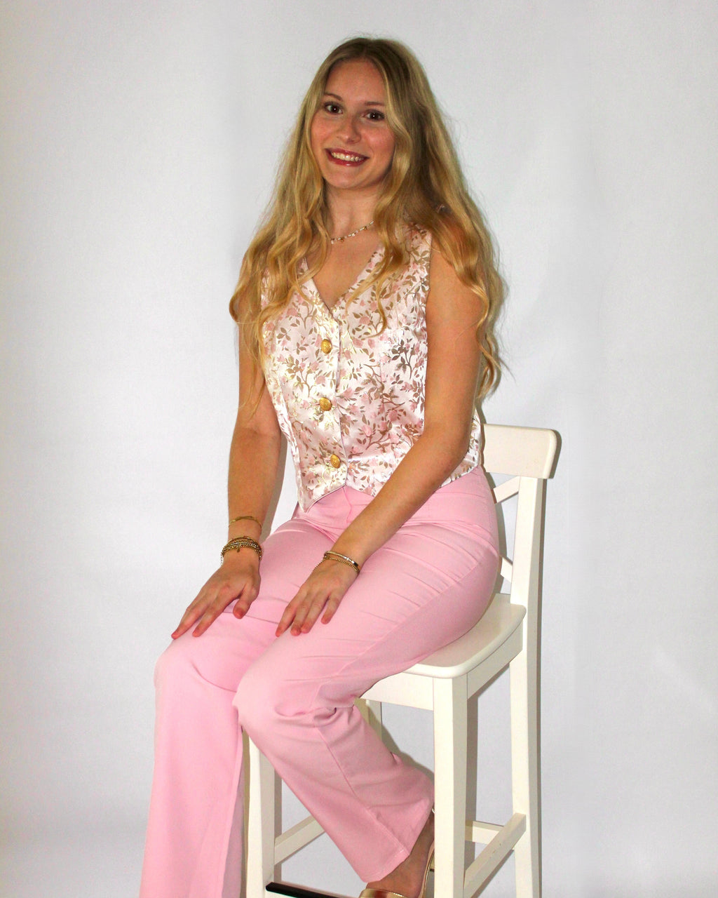 Pink Floral Brocade Vest