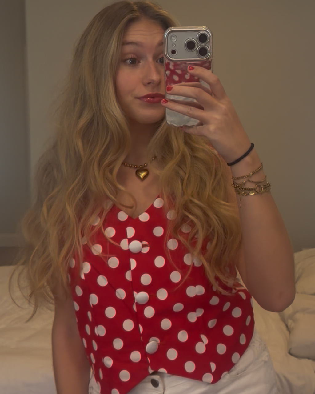Annie Polka Dot Vest / Red White