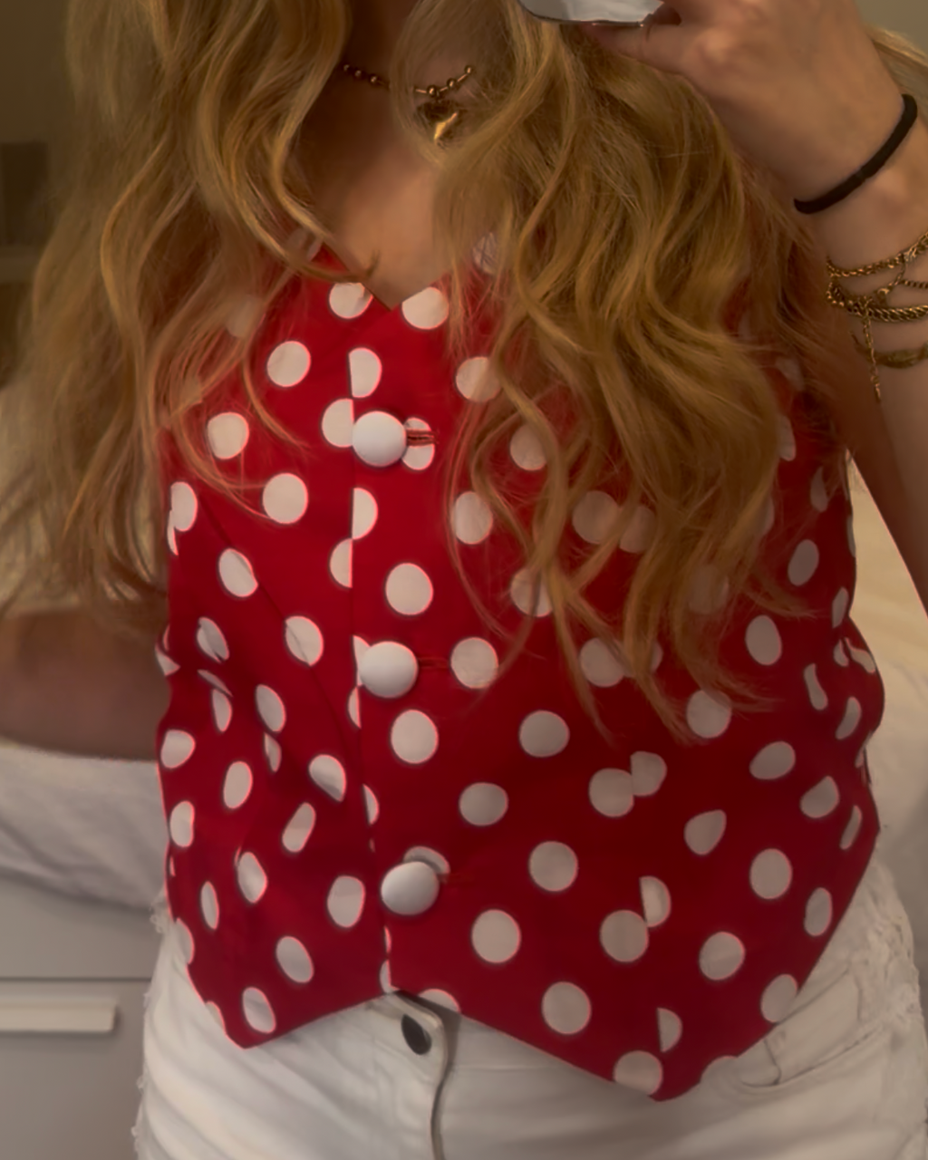 Annie Polka Dot Vest / Red White