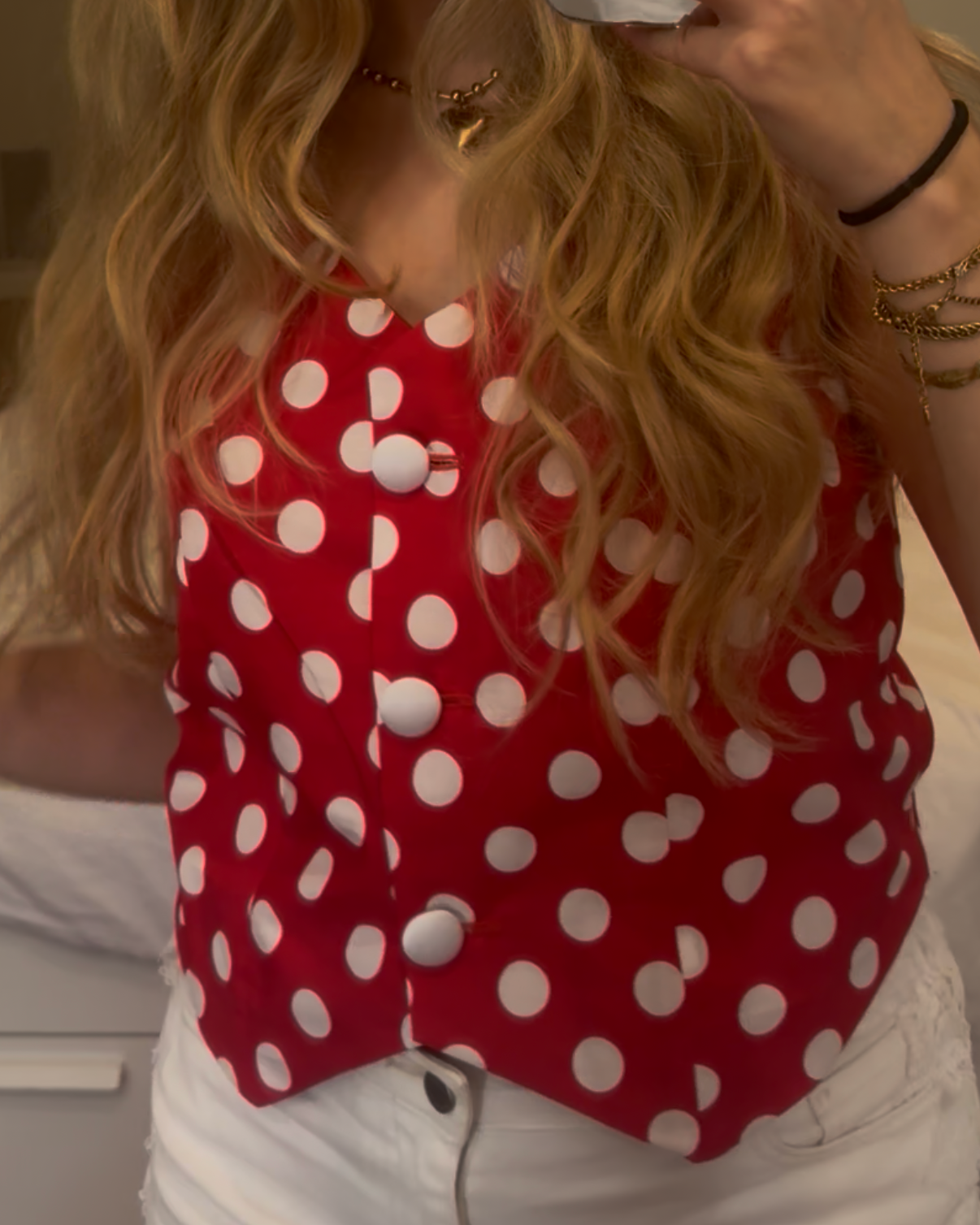 Annie Polka Dot Vest / Red White