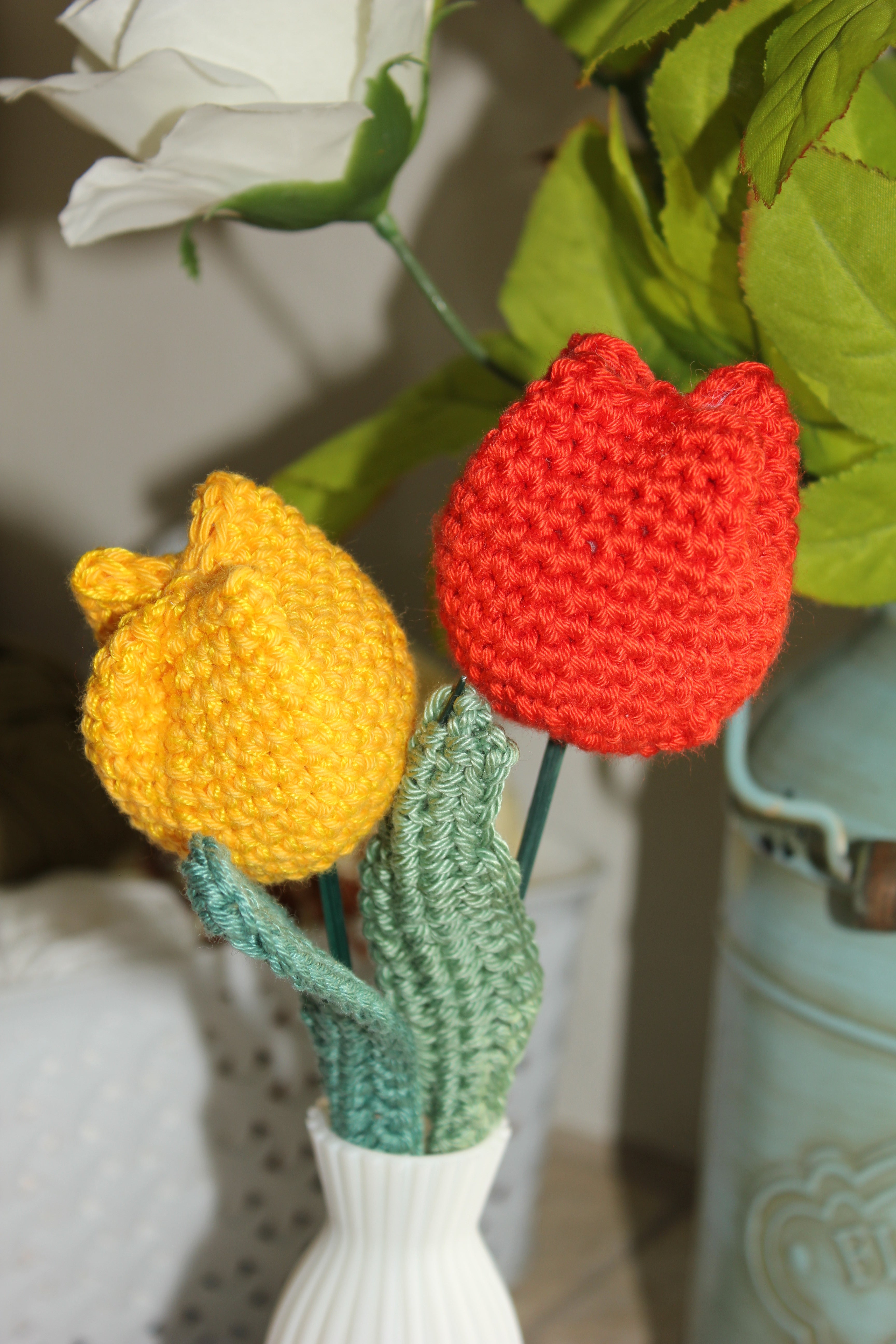 Sunlit Tulips - White Vase