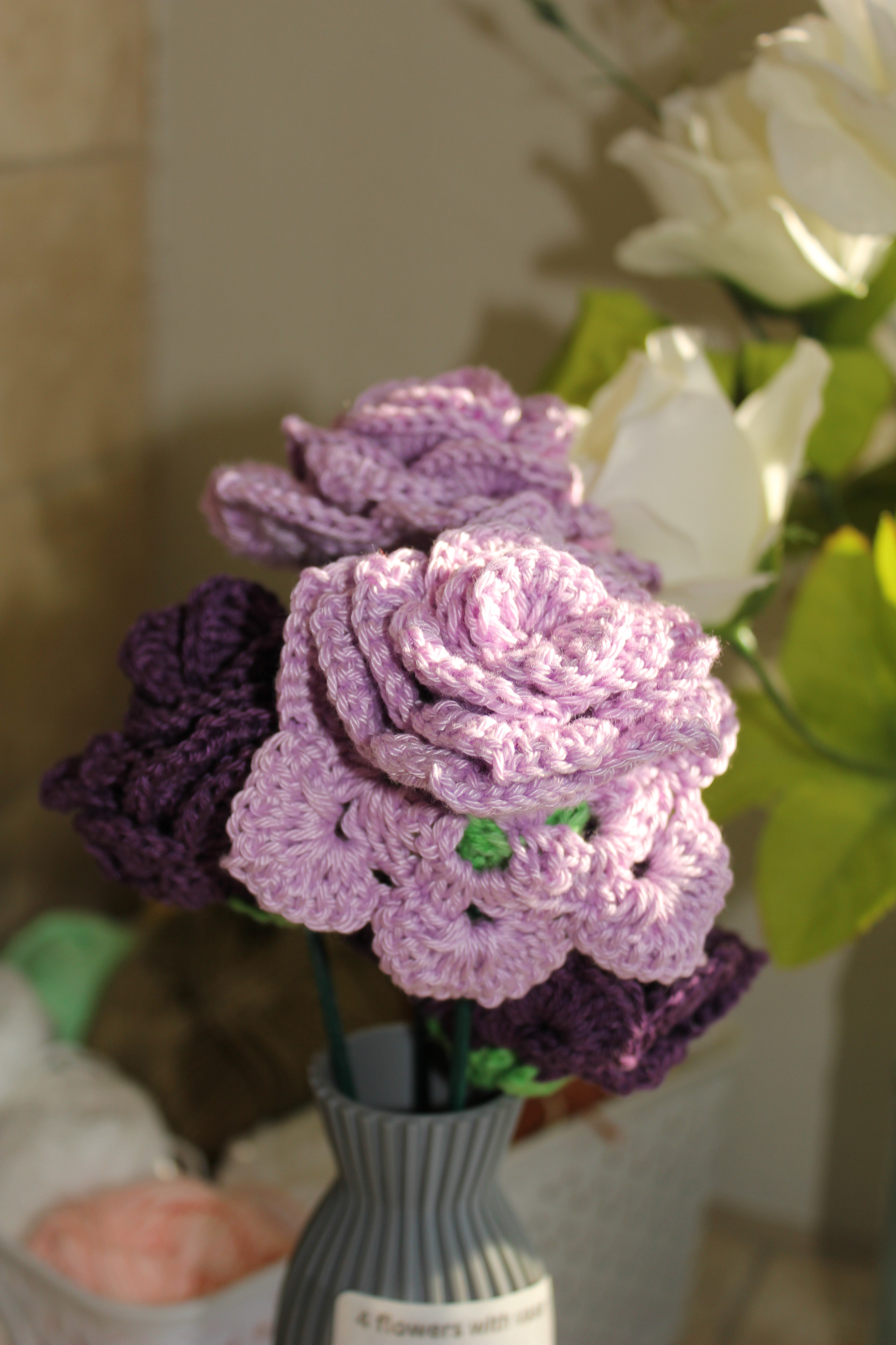 Large Violet Bloom - Grey Vase