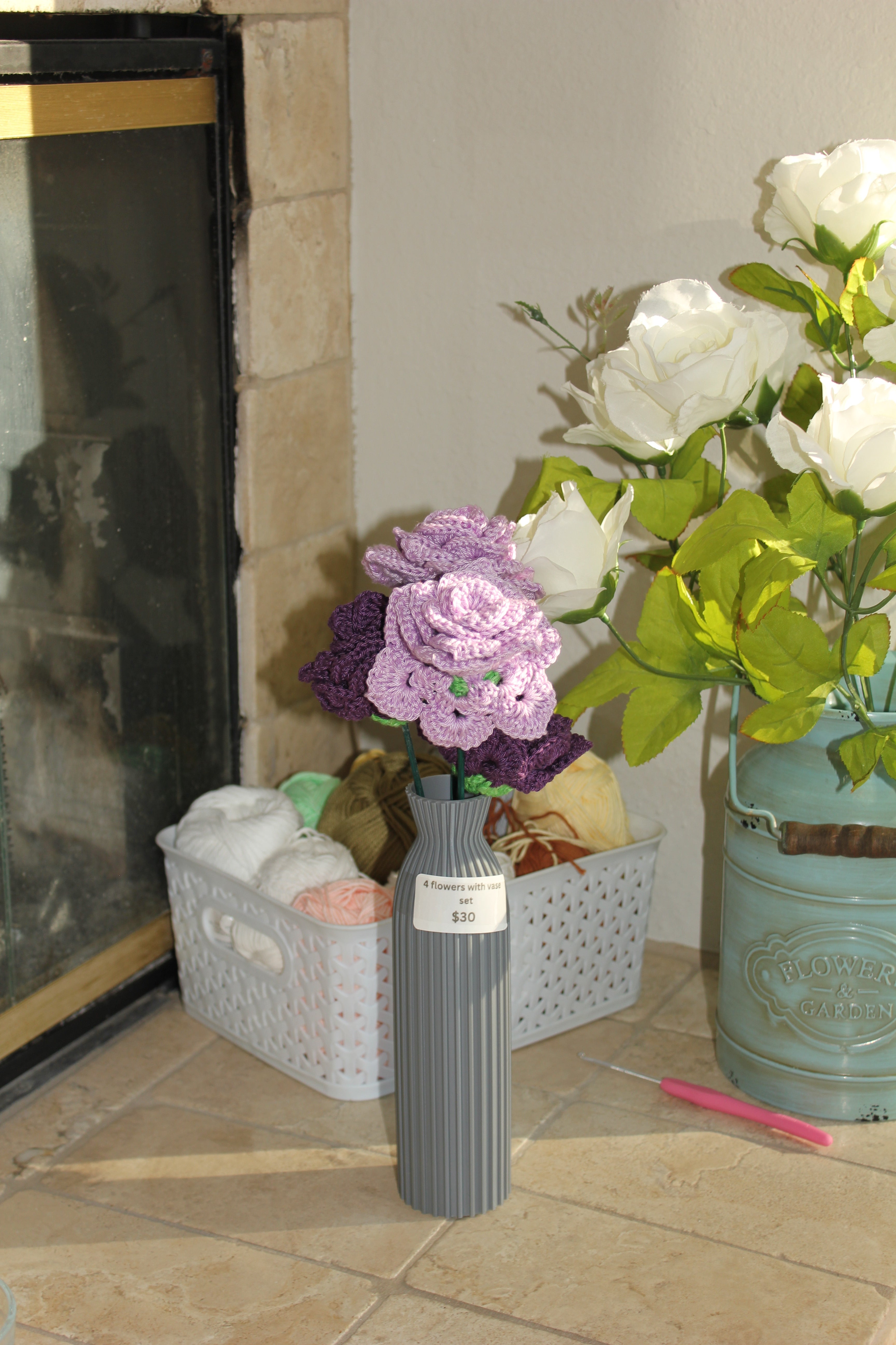 Large Violet Bloom - Grey Vase