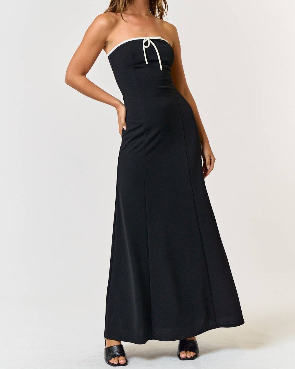 Black Contrast Bow Maxi Dress