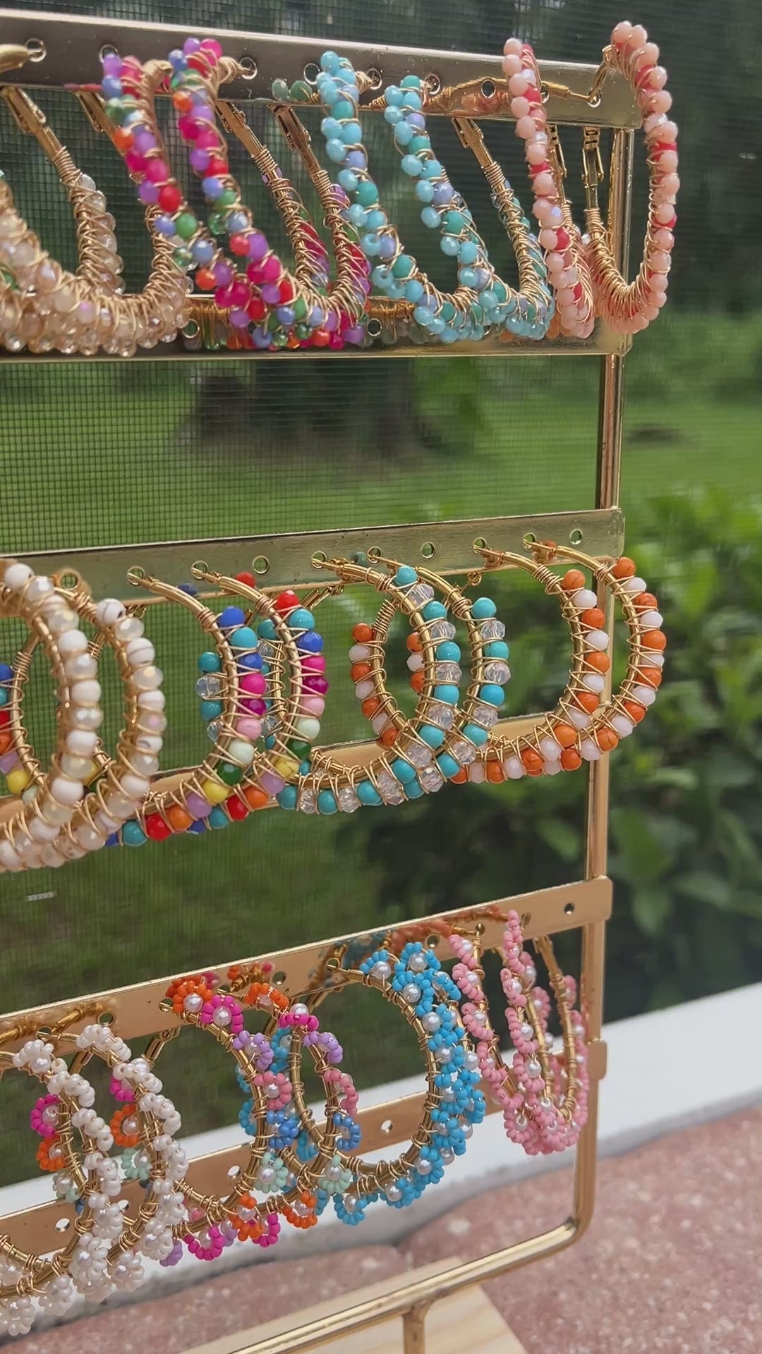 Beaded Hoop Earrings - Peach Glow