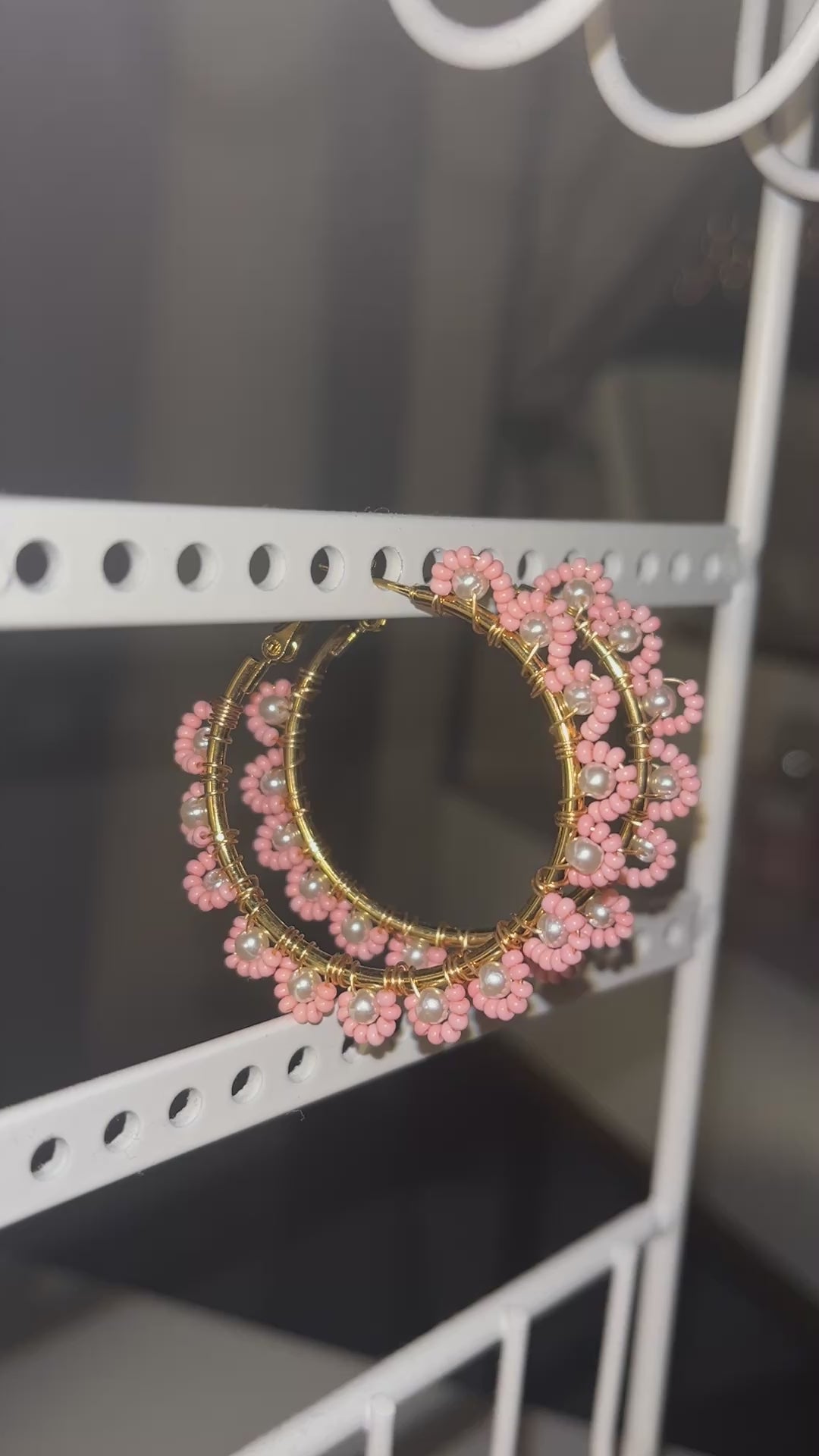 Beaded Hoop Earrings - Peach Glow