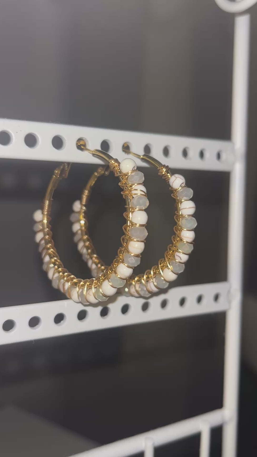 Beaded Hoop Earrings - Opal Mist