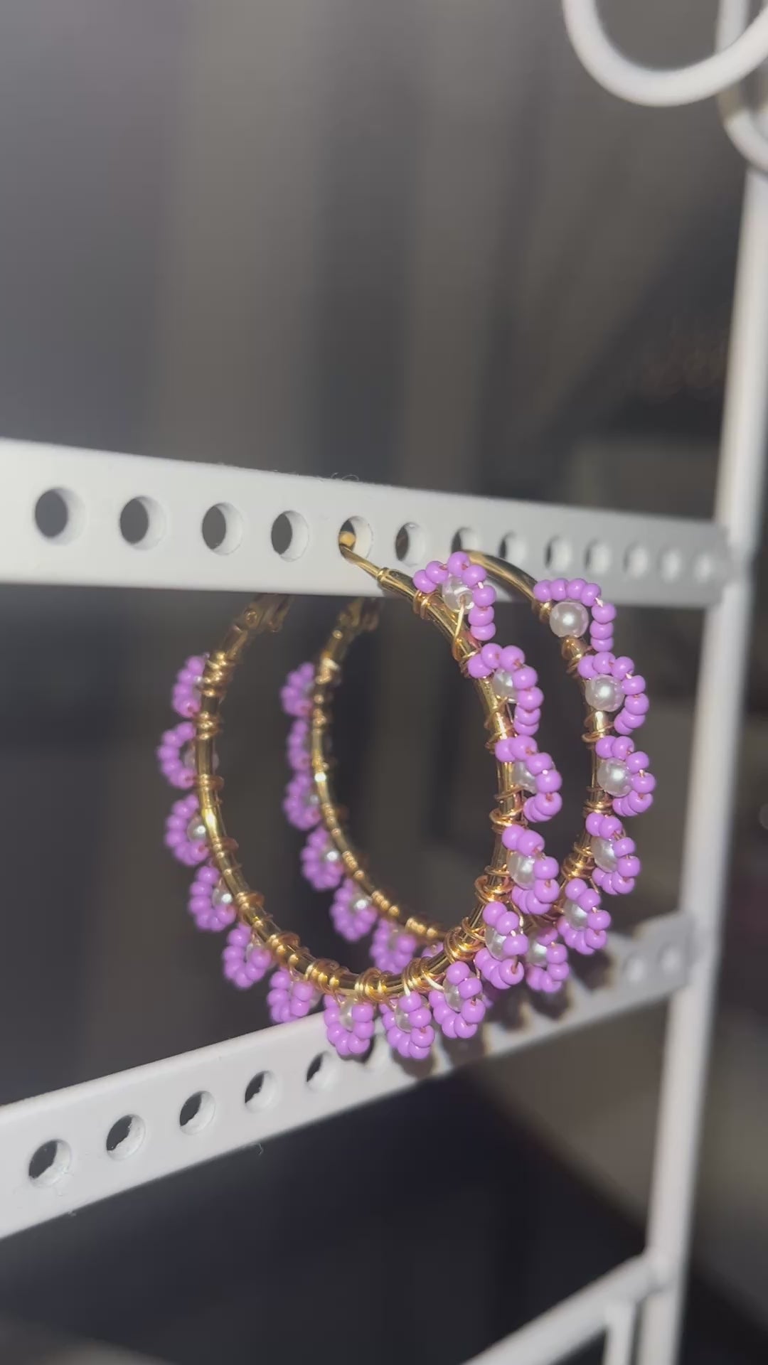 Beaded Hoop Earrings - Lavender Dream