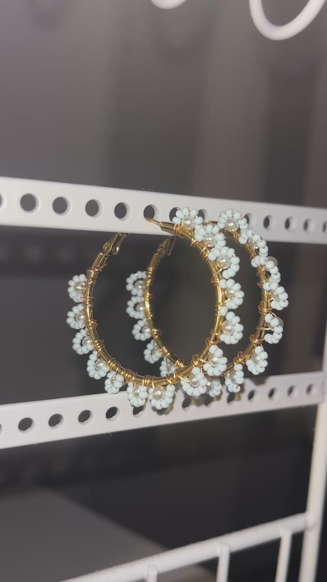 Beaded Hoop Earrings - Aqua Bloom