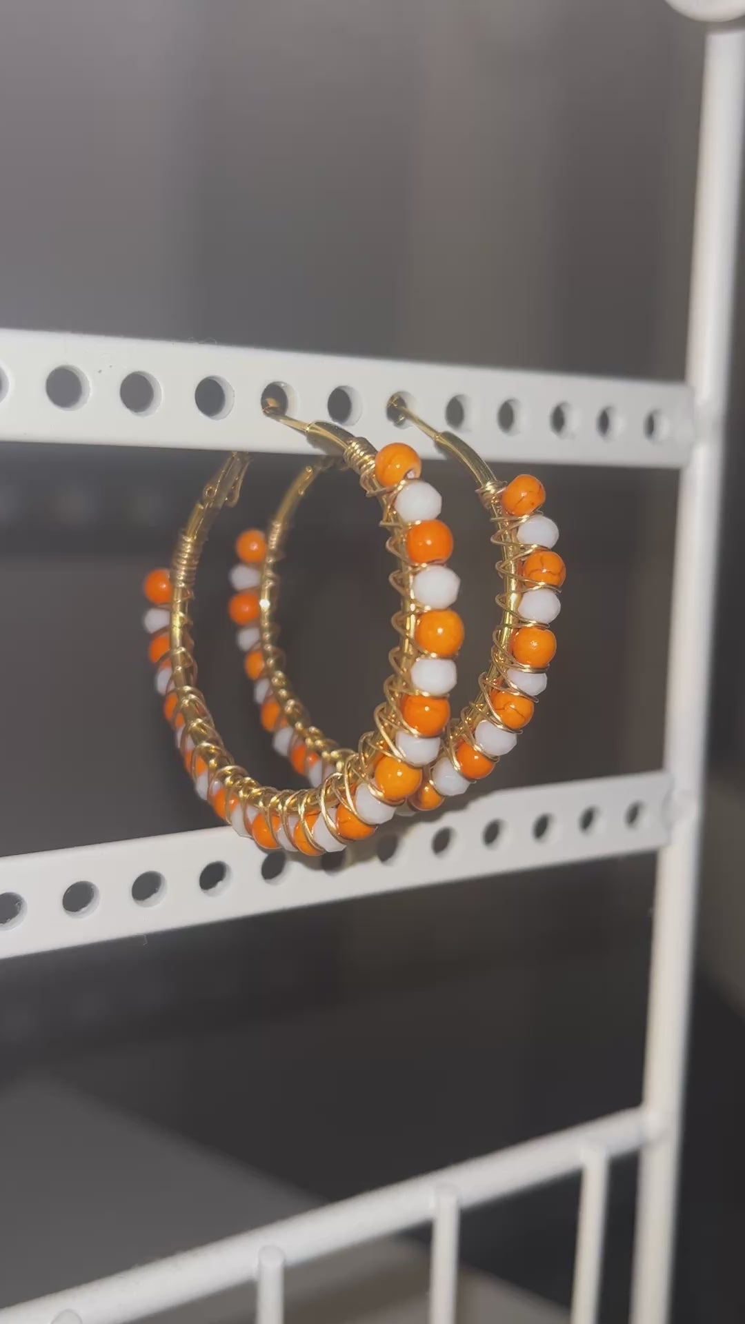 Beaded Hoop Earrings - Coral Kiss