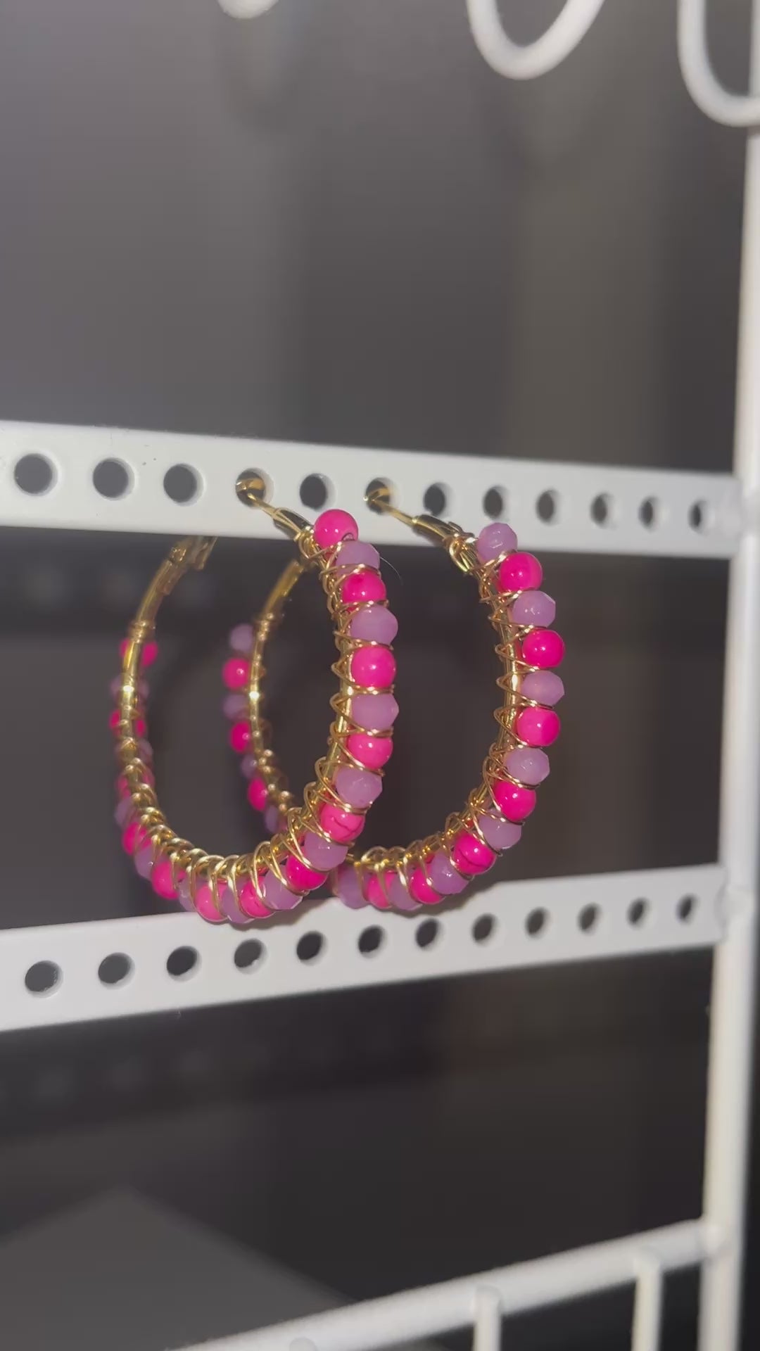 Beaded Hoop Earrings - Berry Pop