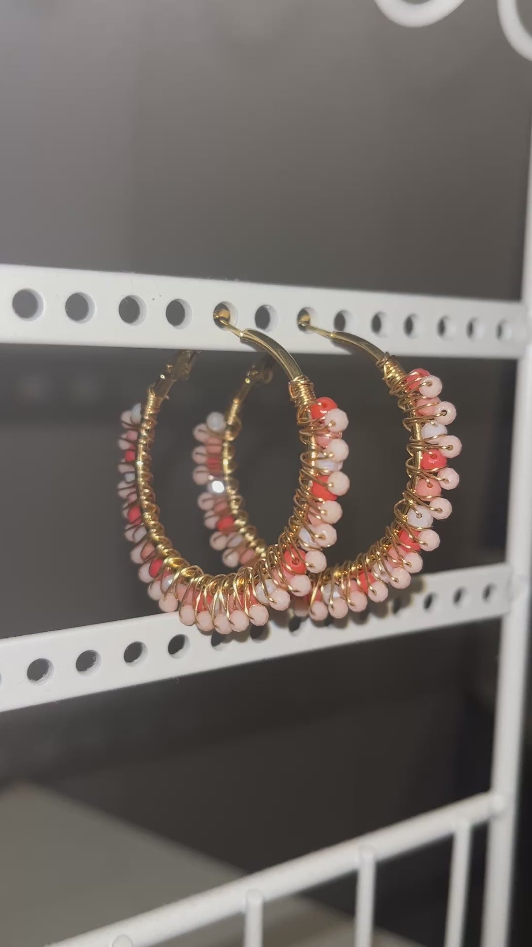 Beaded Hoop Earrings - Peach Glow