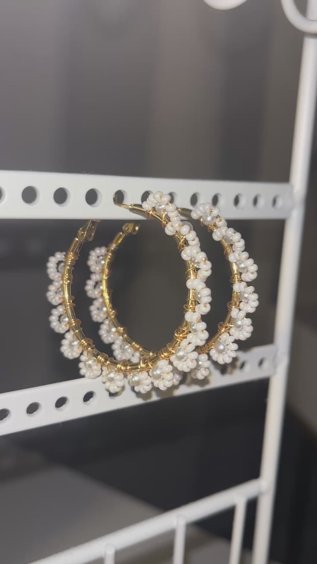 Beaded Hoop Earrings - White Lily