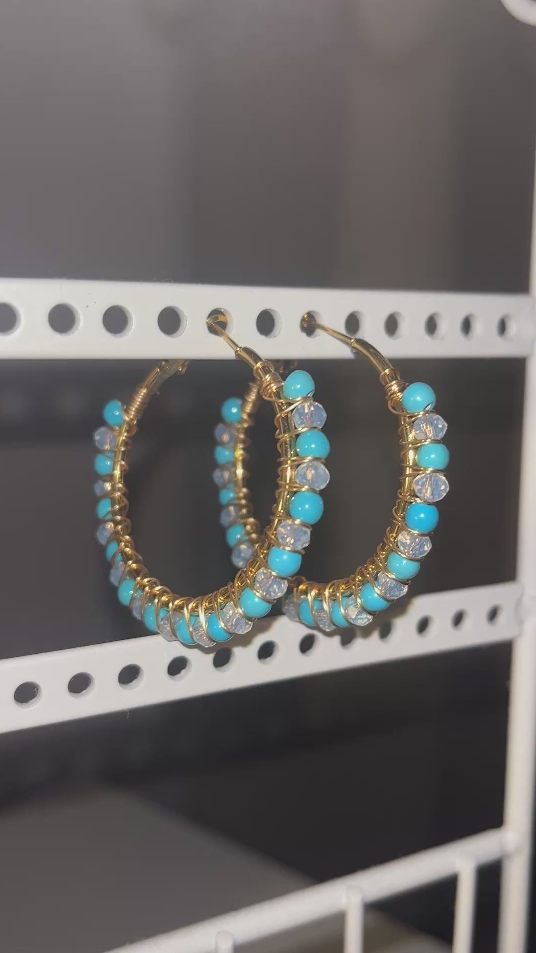 Beaded Hoop Earrings - Mystic Blue