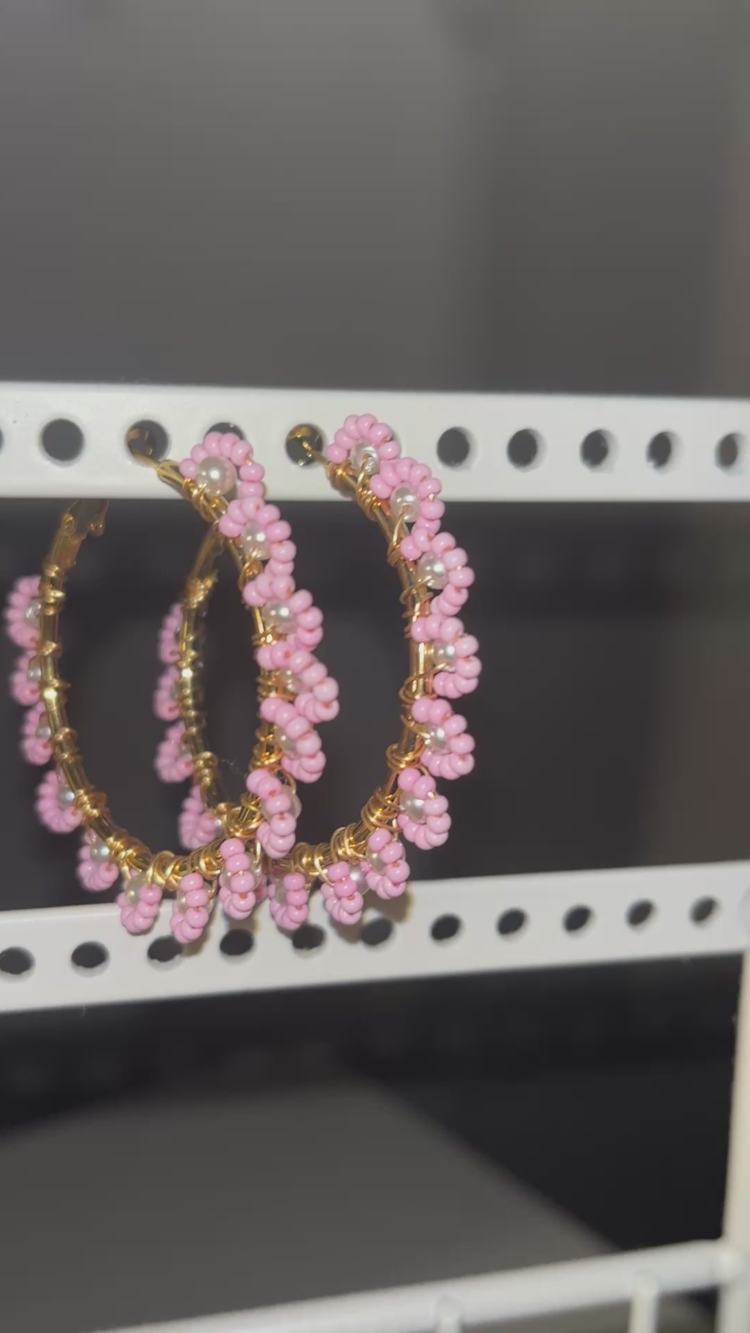 Beaded Hoop Earrings - Pink Flora